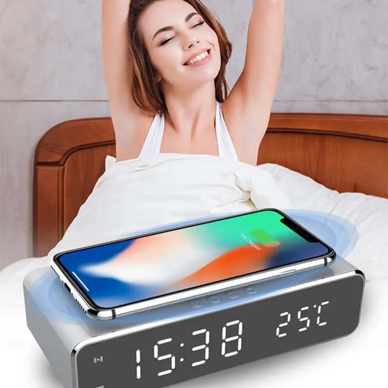 LED Electric Alarm Clock With Wireless Charger Desktop Digital Despertador Thermometer Clock HD Mirror Clock Watch Table Decor Jingqian